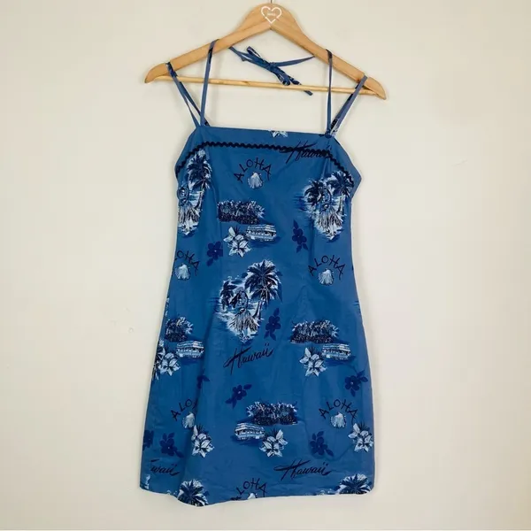Vintage 90’s hawaiian print blue strappy mini dress. Size juniors 7/8 - Image 2