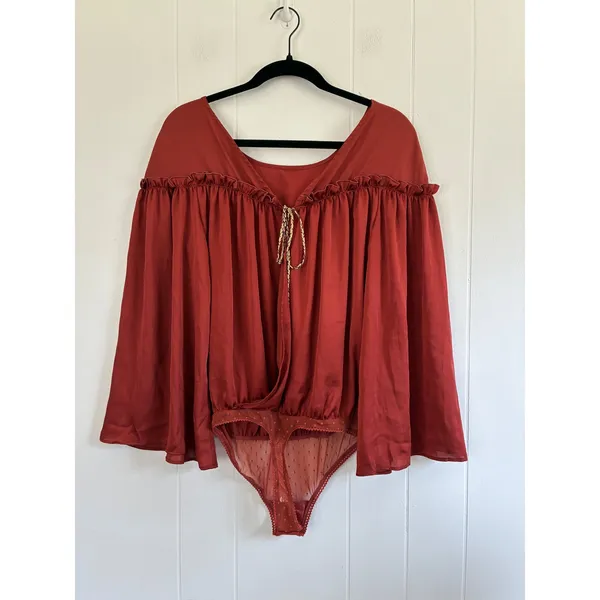 NWT Free People Intimately Cherry Chai Ruffle Bell Sleeve Bodysuit Size S - Image 2