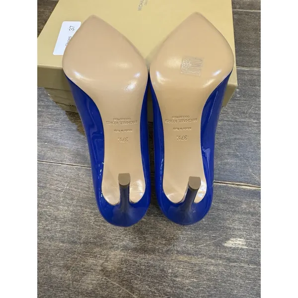 Michael Kors Collection Gretel Runway Patent Shoe Lapis Size 37.5 US 7.5 Heel - Image 7
