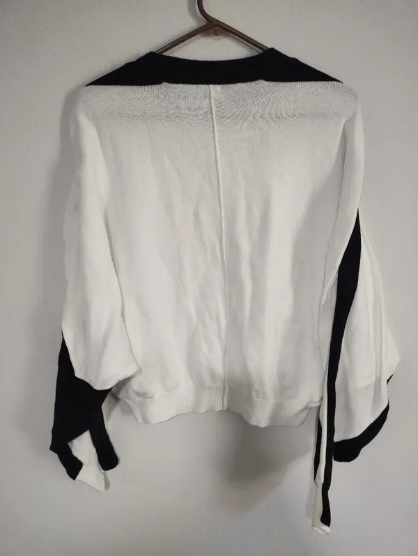 Maeve Doleman Sleeve Crew Neck Block Women's Black & White Colorblock Sweater - Image 6