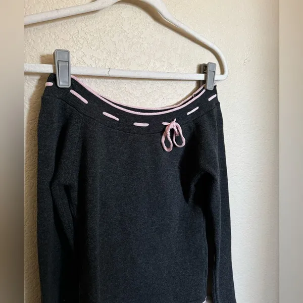 Vintage Y2K Forever 21 Off-Shoulder Lace Trim Tie Knit Sweater Top Sz S Coquette - Image 2
