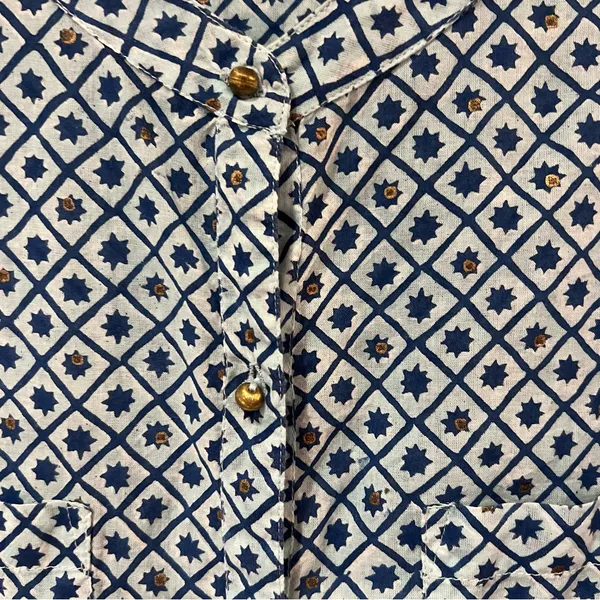 Roberta Roller Rabbit‎ Gold Button Down Geometric Print Shirt Tunic Size Large - Image 4