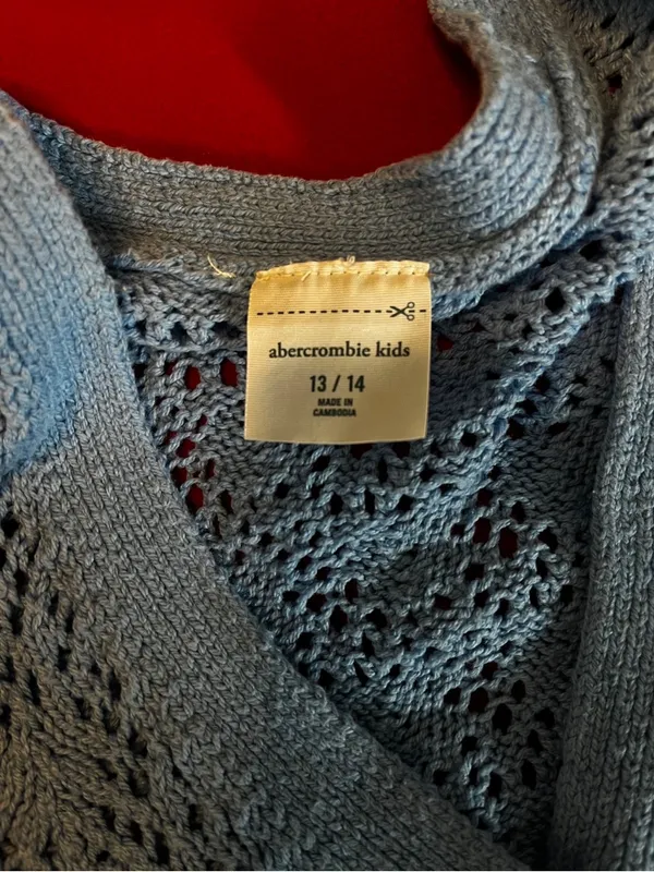 abercrombie kids Blue Open-Knit V-Neck Cardigan - Image 3