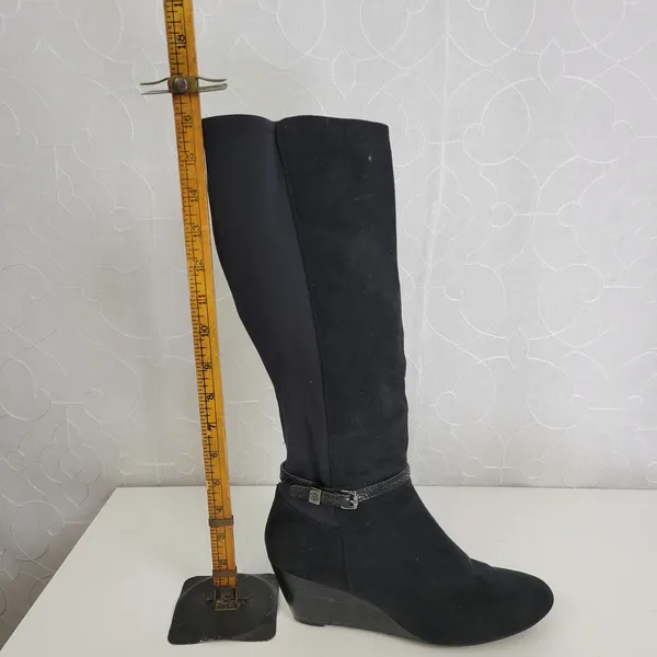 Dana Buchman Womens Boots Size 6.5 Black Suede Wedge Heel Knee High Side Zip - Image 12