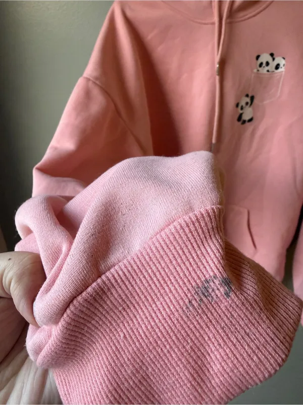 Cute Pink Panda Pocket Hoodie Oversized Cozy Kawaii Sweatshirt Size XL - Image 3