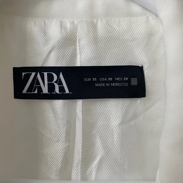 ZARA Office Siren Academia Clean Ruched Sleeve Shawl Lapel Blazer XS White - Image 5