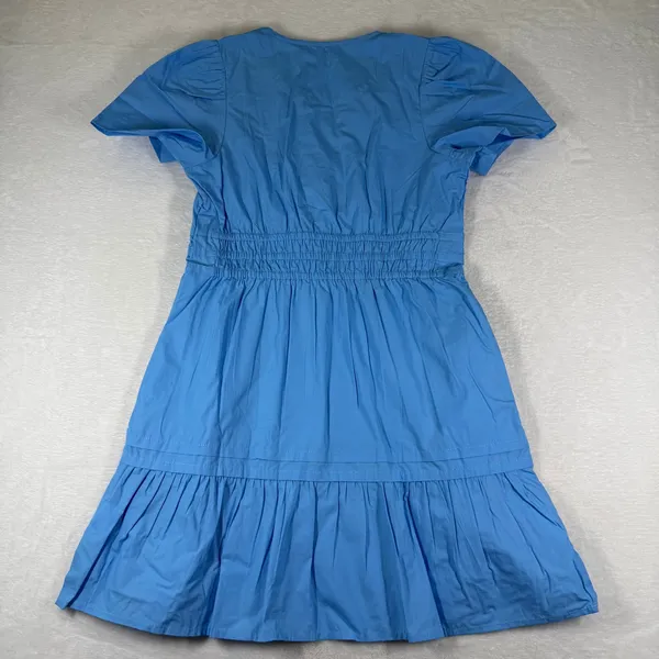 Quince‎ Blue Organic Cotton Smocked Waist Puff Sleeve Mini Dress Size S NWT - Image 10
