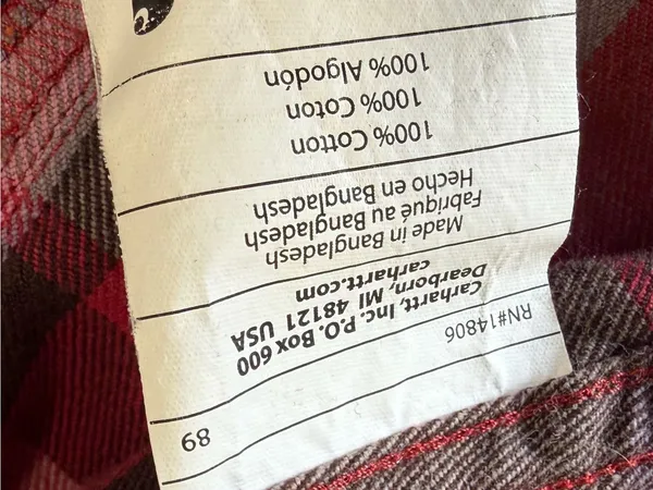 Carhartt Pearl Snap Hooded Pink Red Brown Plaid Cotton Flannel Shirt Medium - Image 5