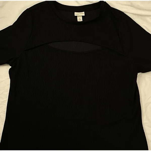 Ava &‎ Viv Cutout Top Womens 1X Black Ribbed Short Sleeve Plus Sz Stretch Blouse - Image 3