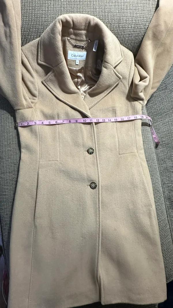 Calvin Klein Wool Polyester Cashmere Blend Tan Camel Coat Jacket - Image 4
