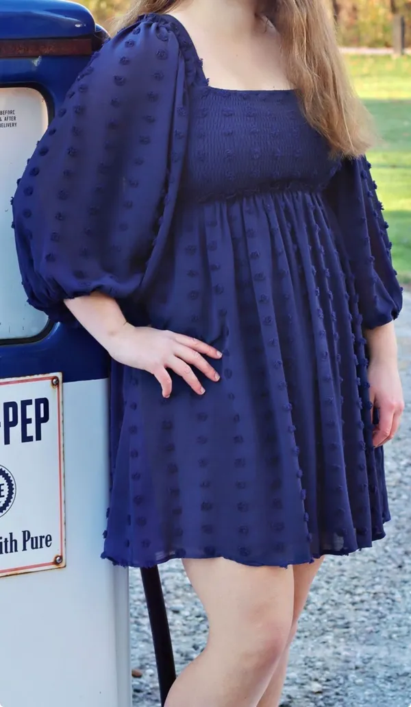 Altar'd State Navy Textured Mesh Sleeve Dress - Image 4