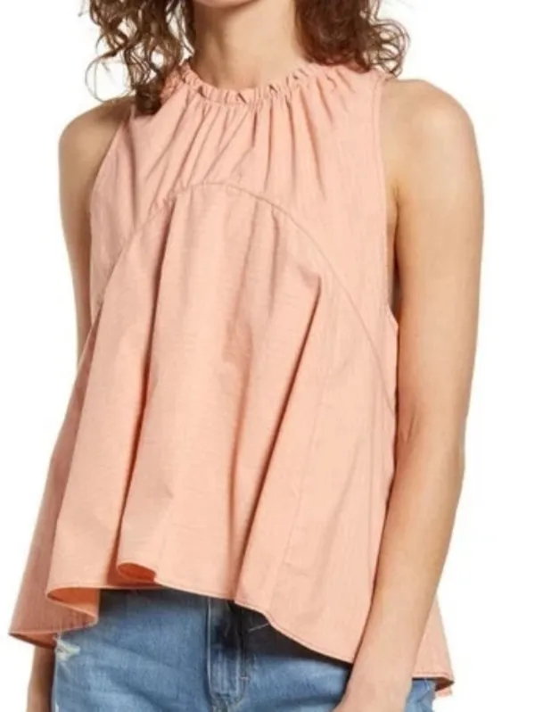 Free people Peach Striped Ruffle Neck Flowy Top - Image 2