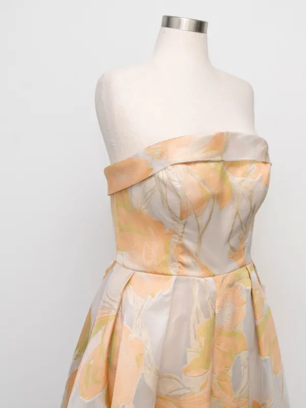 Mac Duggal - Peach‎ Multi Floral Brocade Strapless Midi Dress - Image 8