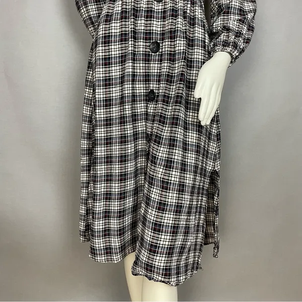 Zara Plaid Dress Shirred Smocked Long Sleeve V-Neck‎ Midi Women Size Medium - Image 5