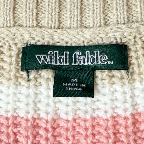 Wild Fable Tan Pink Stripe V Neck Sweater - Size: Medium - Image 4