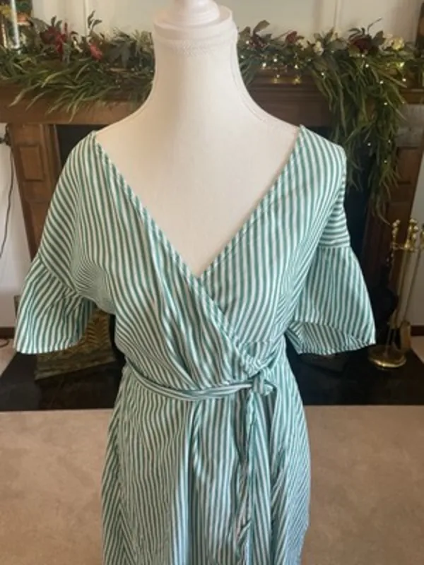 Velvet Tees Velvet by Graham & Spencer Jayel Cotton Stripe‎ Wrap Dress Green Wrap Size XS - Image 4