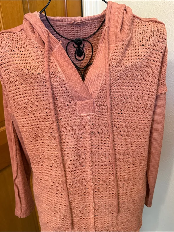 👢👢👢BOGOHO👢👢👢POL Women's Lightweight Hooded Knit Sweater - Dusty Rose-small - Image 2