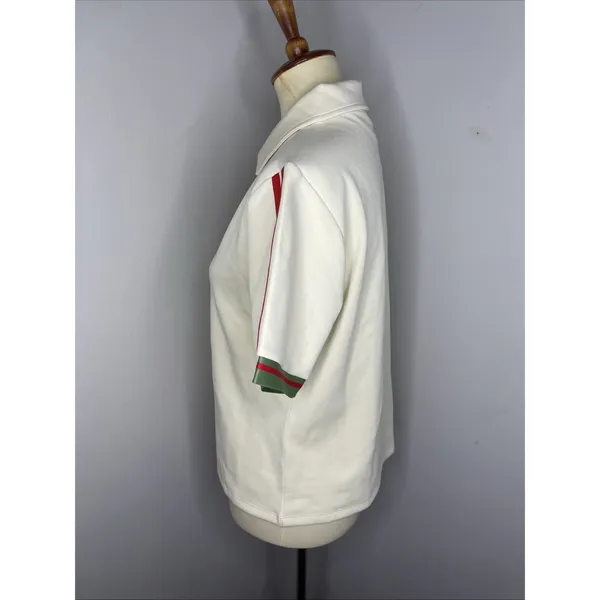 With Jean Cream Knit Polo Top Red Green Contrast Trim Tenniscore Medium - Image 3