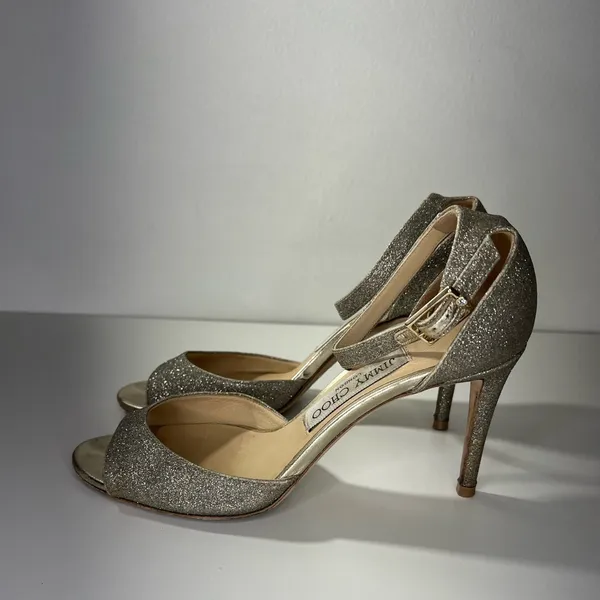 Jimmy Choo Annie D'Orsay Glitter Sparkle Ankle Strap Sandals Heels - Image 9