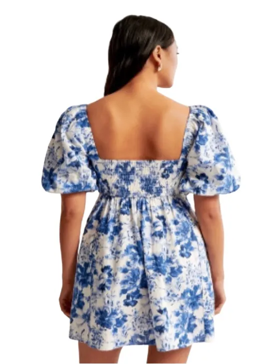 Abercrombie & Fitch Emerson Poplin Puff Sleeve Mini Dress S Blue/White Size XL - Image 8