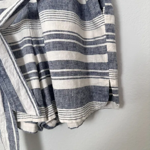 MADEWELL Size-M Romper Perimeter Striped Linen Blend Navy Blue Belted - Image 15