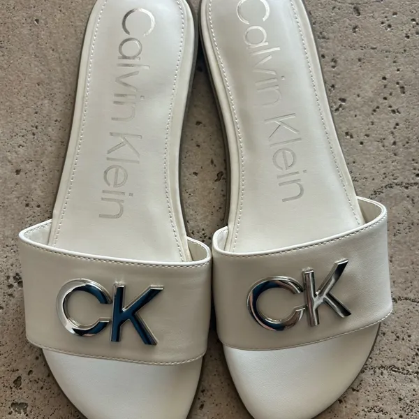 NEW Calvin Klein women memory foam Slide Sandals with Silver CK Logo - Image 6