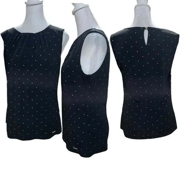 Calvin Klein Black Silver Studded Sleeveless Keyhole Back Tank Top Size Small - Image 2