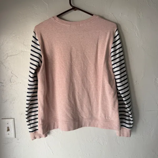ORVIS Pink Striped Sleeve Sweatshirt Pima Cotton Small Crewneck Pullover‎ Preppy - Image 4