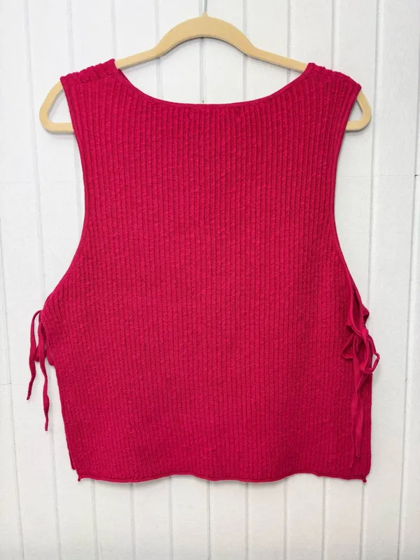 FREE PEOPLE‎ Lizzie Rib Side Tie Sleeveless Cotton & Linen Blend Sweater Size L - Image 6