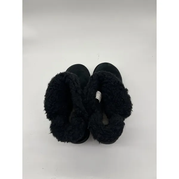 UGG Boots Womens Size 7 Black Suede Shearling Ankle Booties Rhinestone Logo - Image 9