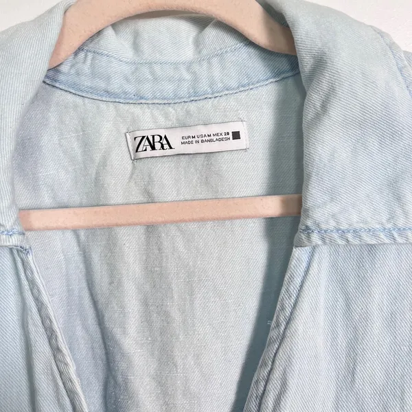 Zara Women’s Blue Denim Cotton‎ Linen Blend Jumpsuit Size Medium - Image 8