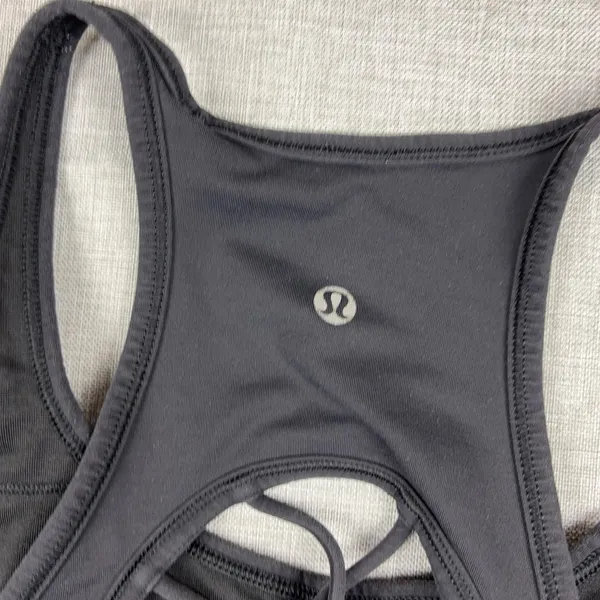 Lululemon Sports Bra Womens 10 Black Lattice Back Racerback Medium Support Yoga - Image 3