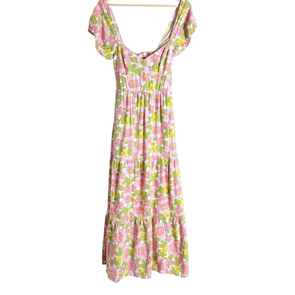 Show Me Your MuMu Cathy Pink Retro Floral Sweetheart Tie Back Puff Maxi Dress M - Image 5