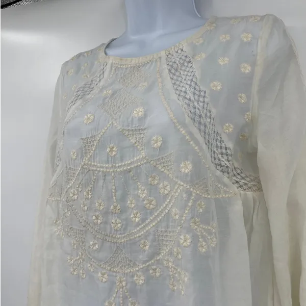 Versona Boho Sheer vTop Sz Large Embroidered Festival Lace Cottage Hippie Lace - Image 3