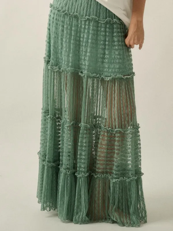 NWT Promesa Striped Lace Tiered Maxi Skirt - Image 5