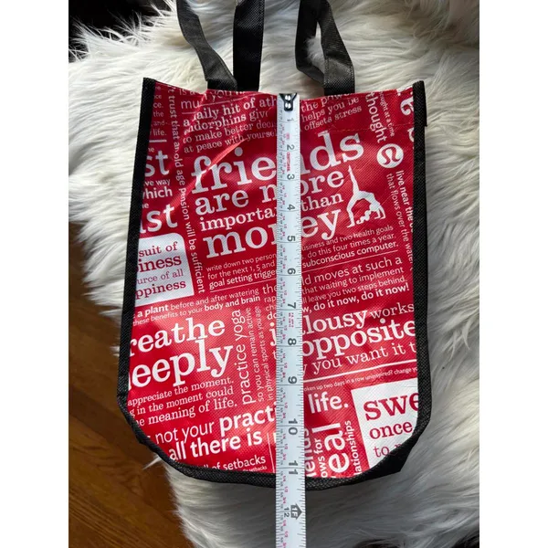 Red and White Lululemon Tote Bag with Black Handles - Image 5