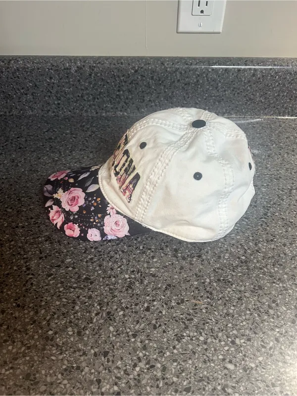 Robin Ruth Floral Barcelona Baseball Cap - White & Black - Image 3