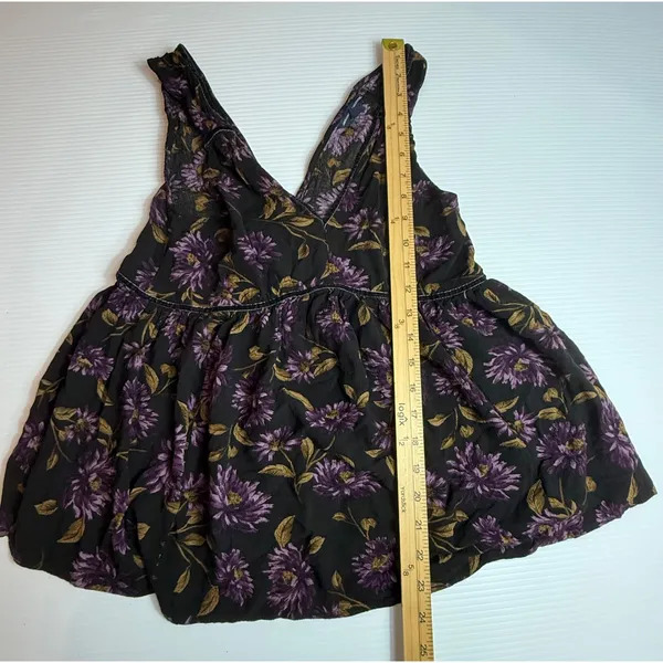 American Eagle Outfitters Floral Babydoll Top Sleeveless Black‎ Purple XS - Image 2