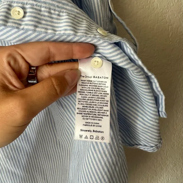 Babaton Relaxed Drapey Twill Button-up Utility Shirt Blue Stripe Size XS - Image 8