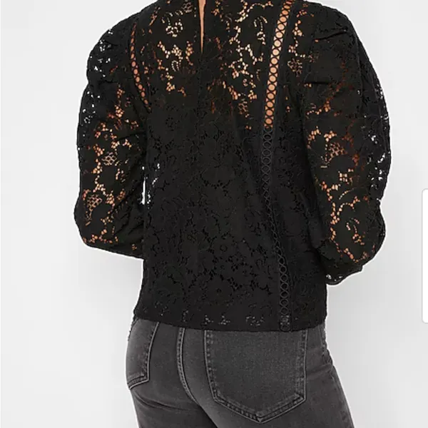 Express Women’s Black Medium‎ Whimsygoth Dark Romance Lace Puff Sleeve Top - Image 3
