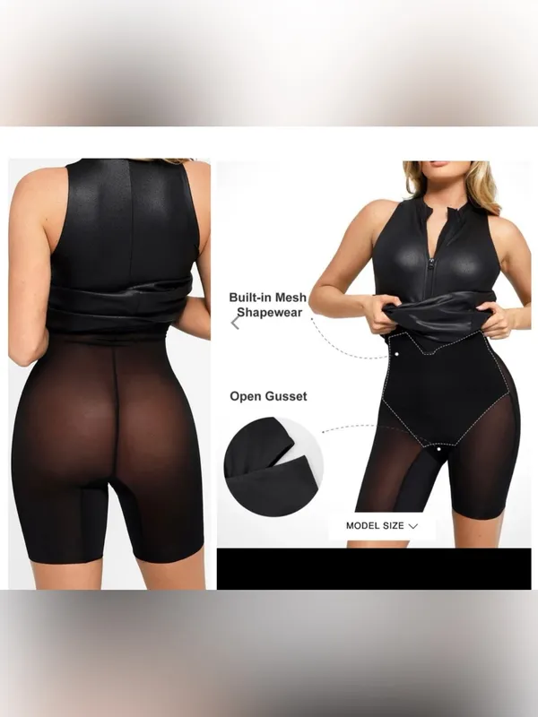 Popilush Shapewear Sculpting Faux Leather Zip Bodycon Dress Black Large NEW - Image 10