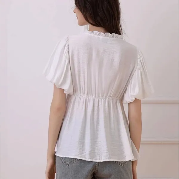 Cottagecore Drapey Top cotton blend puff sleeve womens White (small) coquette - Image 6
