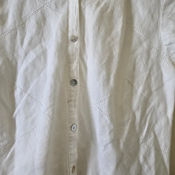 Richard Malcolm Shirt Womens S White 100% Irish Linen 3/4 Sleeve‎ Lattice Stitch - Image 2