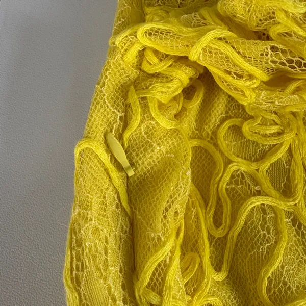 Zara Womens Blogger Fave Yellow Floral Lace‎ Ruched V-Neck Bodycon Midi Dress S - Image 10