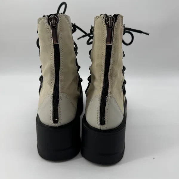 Free People Simone Platform Combat‎ Boots 38 Cream Leather Suede Zip Up Alt Goth - Image 5