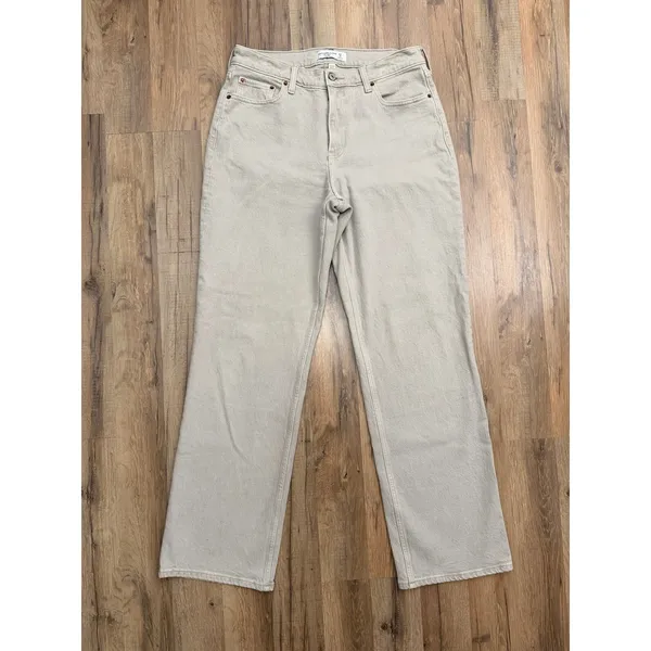 Abercrombie & Fitch The Baggy Low Rise Beige Jeans Women's 27/4R‎ - Image 2