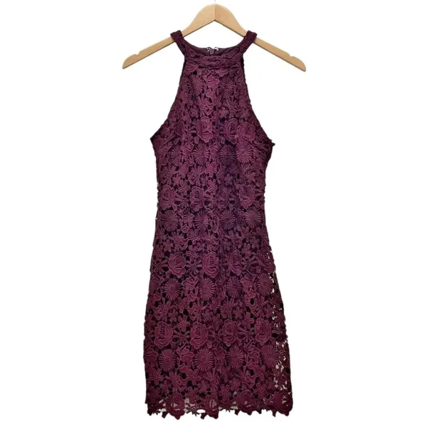Lulus Love Poem Burgundy Lace Halter Mini Dress Size Small Valentine's Day Date - Image 2