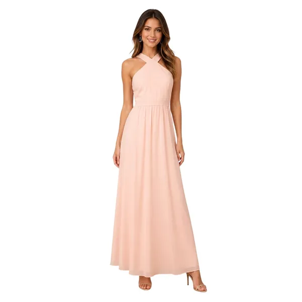 Lulus Peach Pink Halter Maxi Dress Women’s Size Large Chiffon Bridesmaid Formal - Image 12