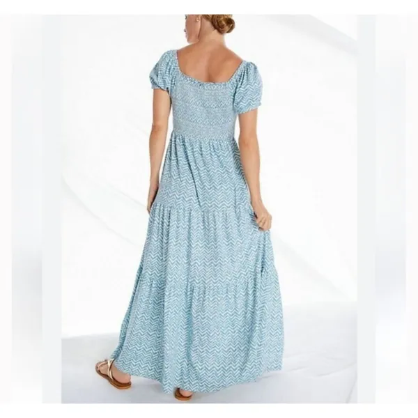Daily Practice Anthropologie Blue and White Chevron smocked tiered Maxi Dress Si - Image 2