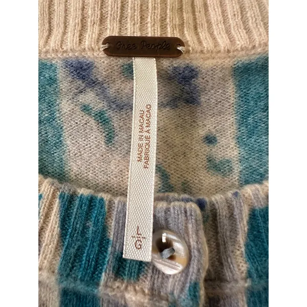 Free People Nocturnal Cashmere Cardi Cardigan Sweater Cottage Blue Floral Large - Image 11